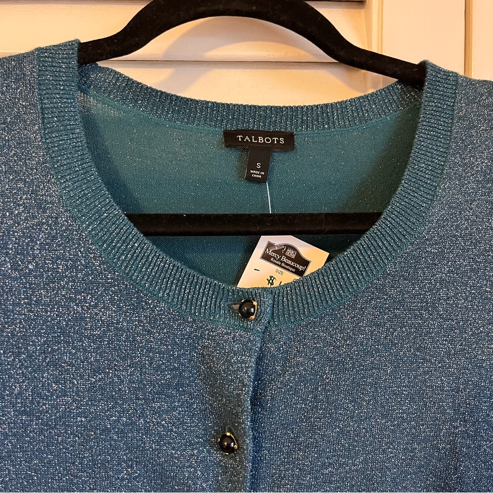 Talbots Blue Shimmer Button-Front Cardigan - Picture 3 of 6